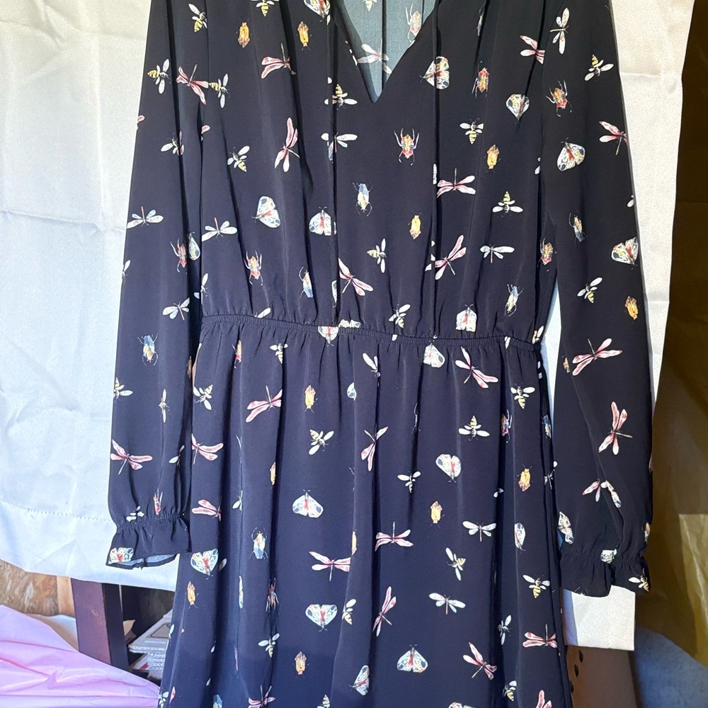 H&M Black Dress with Multicolor Insect Design